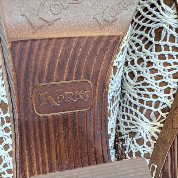 KORKS Women's Nora Clog Tan Crochet Overlay Slip On Wooden Platform Shoes 8 Boho - Picture 12 of 15